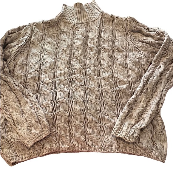 L.L. Bean vintage mauve cable knit turtleneck sweater - Picture 1 of 3